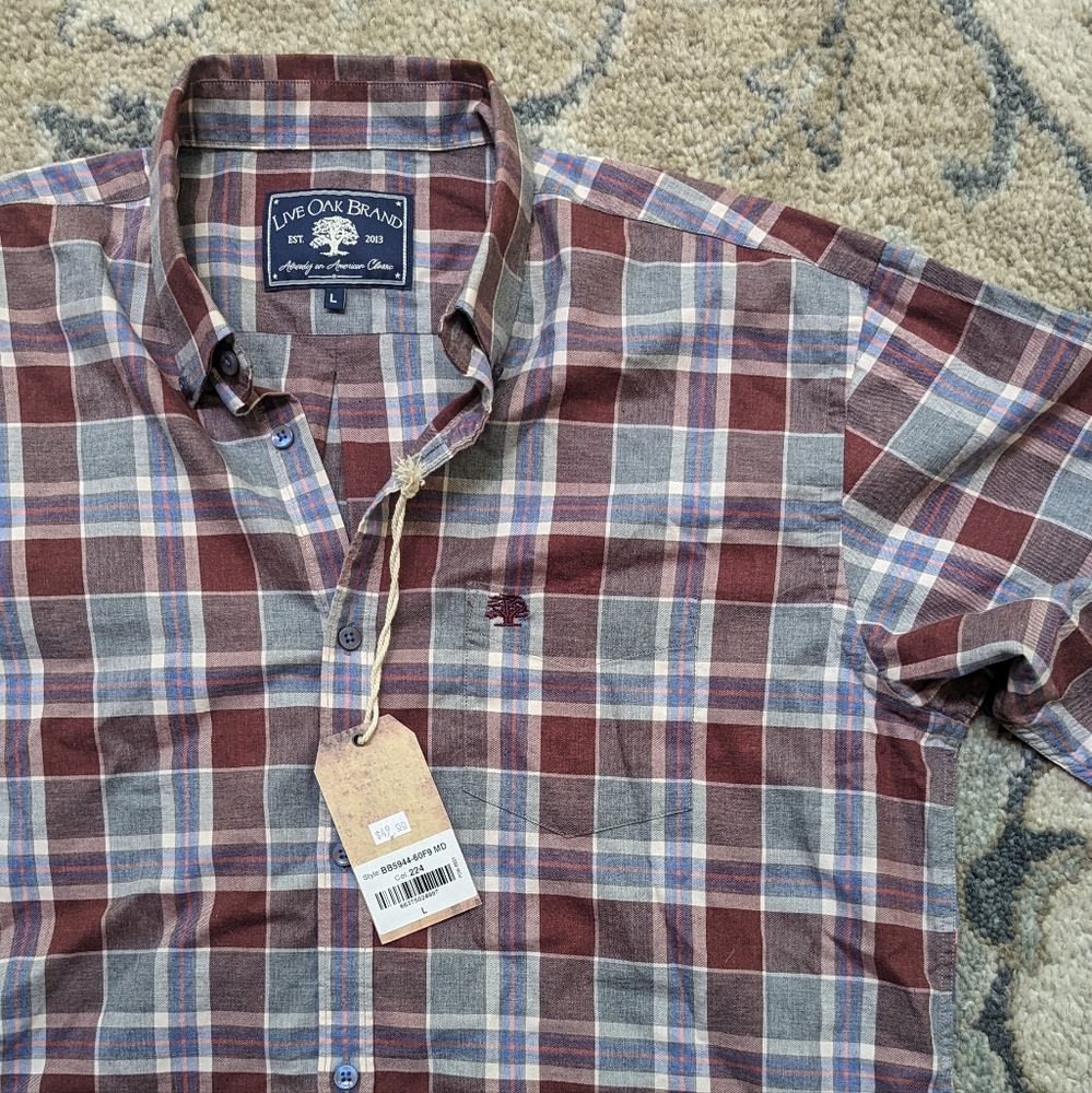 NWT Live Oak Brand Men's long sleeve button up plaid shirt